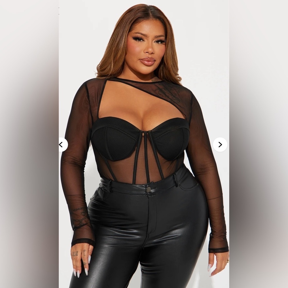 Fashion Nova Black Mesh Sleeve Corset Top